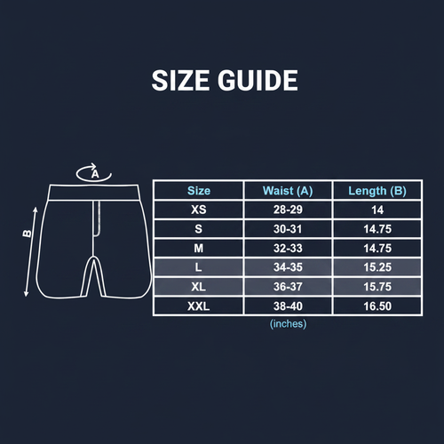 BJJ Shorts Size Guide