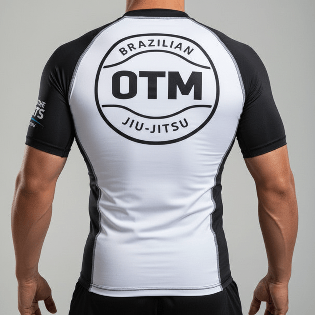 White and Black OTM bjj Rashguard Back