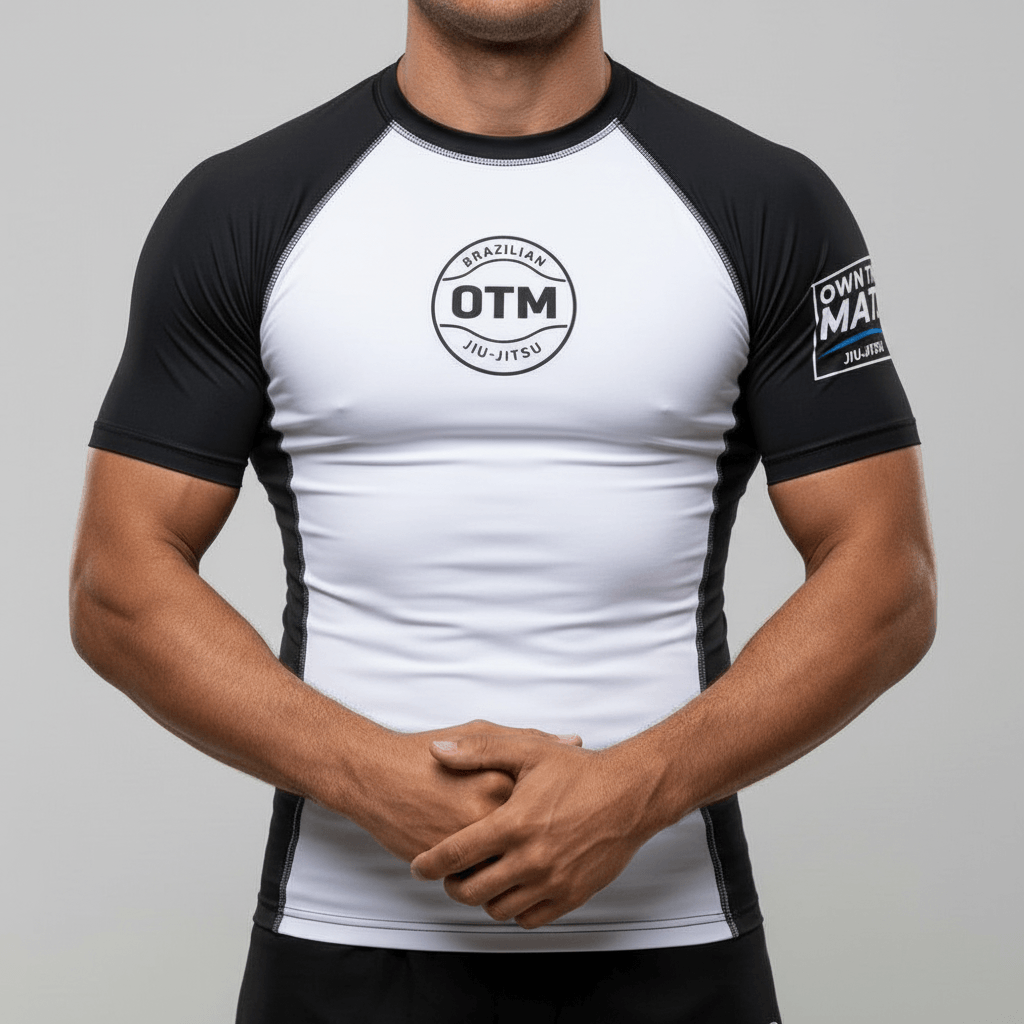 White and Black OTM bjj Rashguard Front